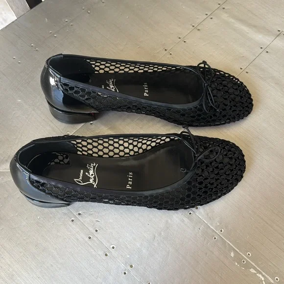Christian Louboutin sweetie Jane mesh flat black patent sandal flats sz 40 - Picture 4 of 12